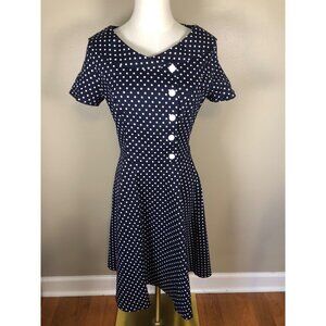 Wedtrend Dress Navy & White Polka Dot Pinup Retro Style Fit & Flare Midi Size M